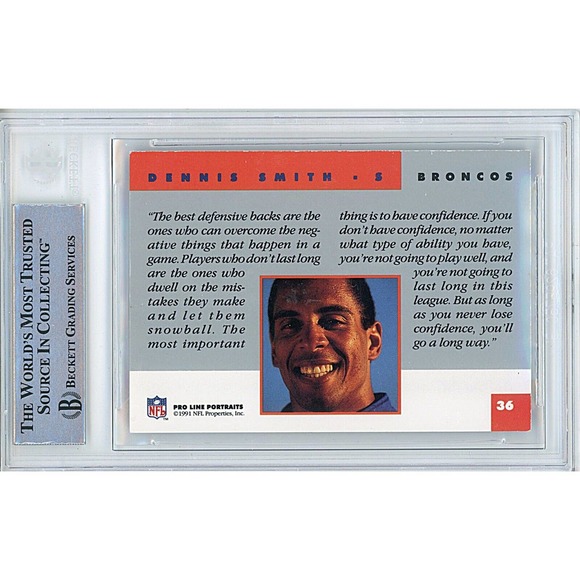 Dennis Smith Autograph Football Card Beckett Denver Broncos Signed 1991 Pro Line - Picture 2 of 5